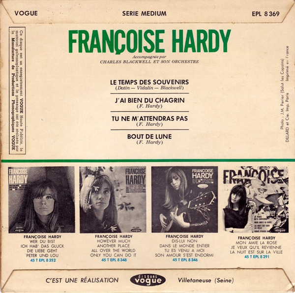 Françoise Hardy - Le Temps Des Souvenirs | Disques Vogue (EPL 8 369) - 2