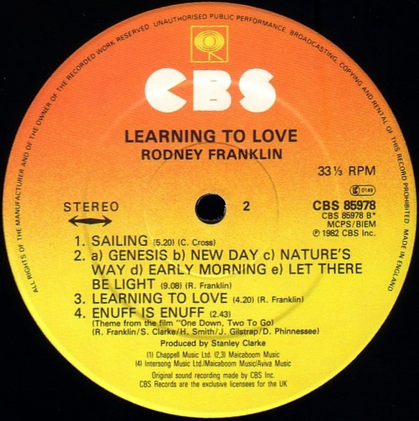 Rodney Franklin - Learning To Love | CBS (CBS 85978) - 4 Rodney Franklin - Learning To Love | CBS (CBS 85978) - 4