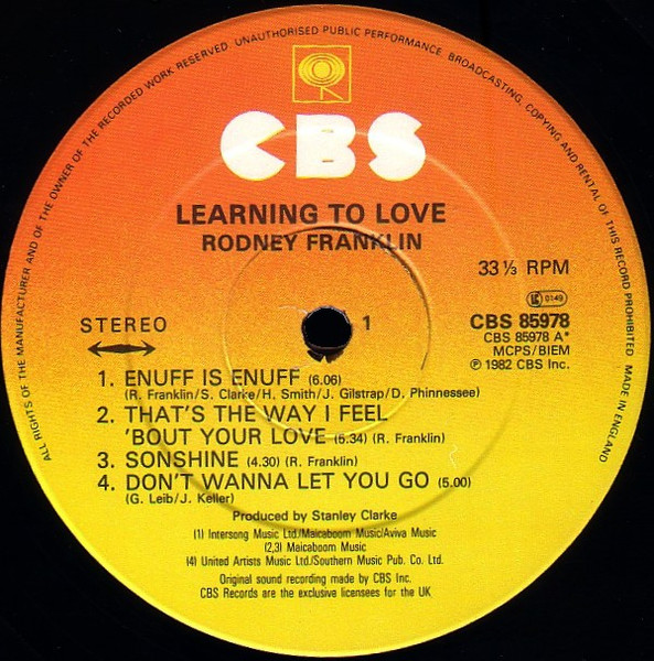 Rodney Franklin - Learning To Love | CBS (CBS 85978) - 3 Rodney Franklin - Learning To Love | CBS (CBS 85978) - 3
