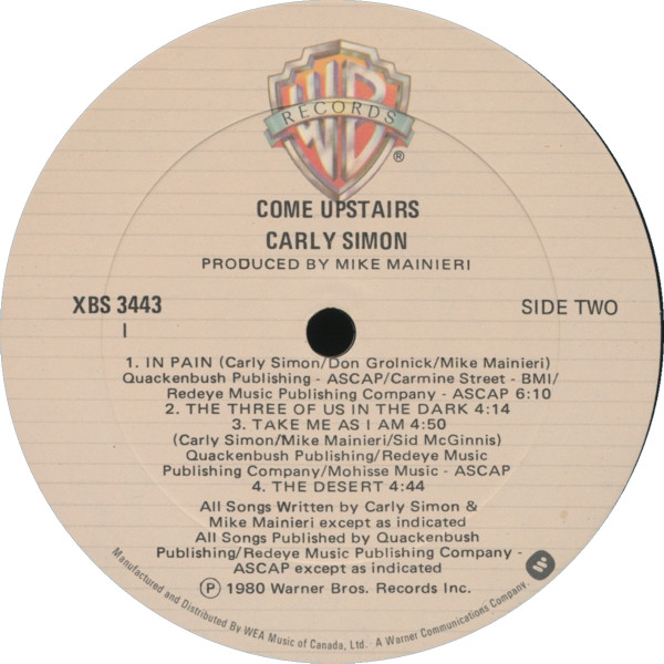 Carly Simon - Come Upstairs | Warner Bros. Records (XBS 3443) - 4 Carly Simon - Come Upstairs | Warner Bros. Records (XBS 3443) - 4