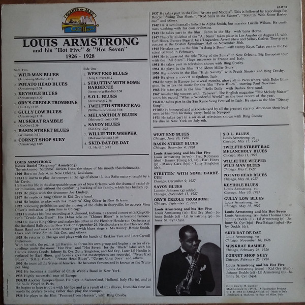 Louis Armstrong & His Hot Five & Louis Armstrong & His Hot Seven - 1926 - 1928 | Giants Of Jazz (LP JT 15) - 2