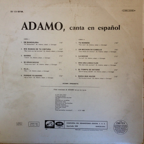 Adamo - Canta En Español | La Voz De Su Amo (1 J 060-23192 M) - 2 Adamo - Canta En Español | La Voz De Su Amo (1 J 060-23192 M) - 2