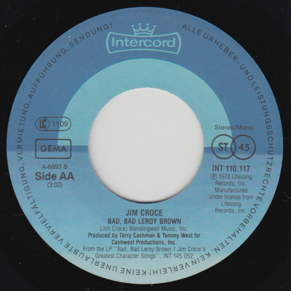 Jim Croce - Time In A Bottle / Bad, Bad Leroy Brown | Intercord (INT 110.117) - 4