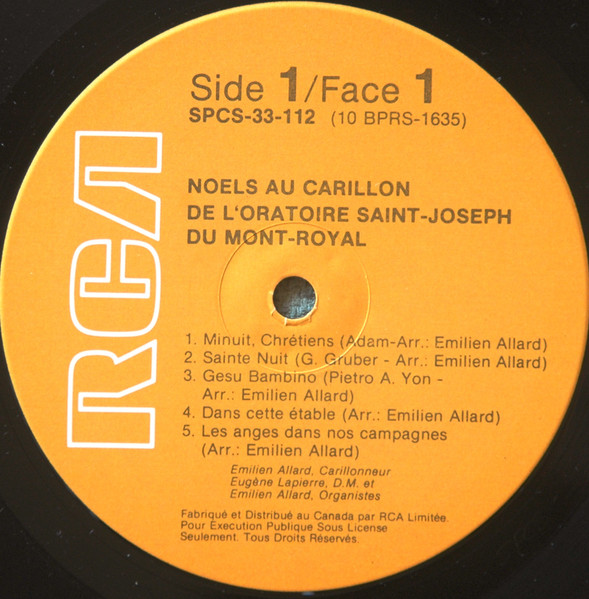 Émilien Allard - Noëls Au Carillon De L'Oratoire Saint-Joseph (Carols At The Carillon Of Saint Joseph's Oratory) | RCA Victor (SPCS-33-112) - 3 Émilien Allard - Noëls Au Carillon De L'Oratoire Saint-Joseph (Carols At The Carillon Of Saint Joseph's Oratory) | RCA Victor (SPCS-33-112) - 3