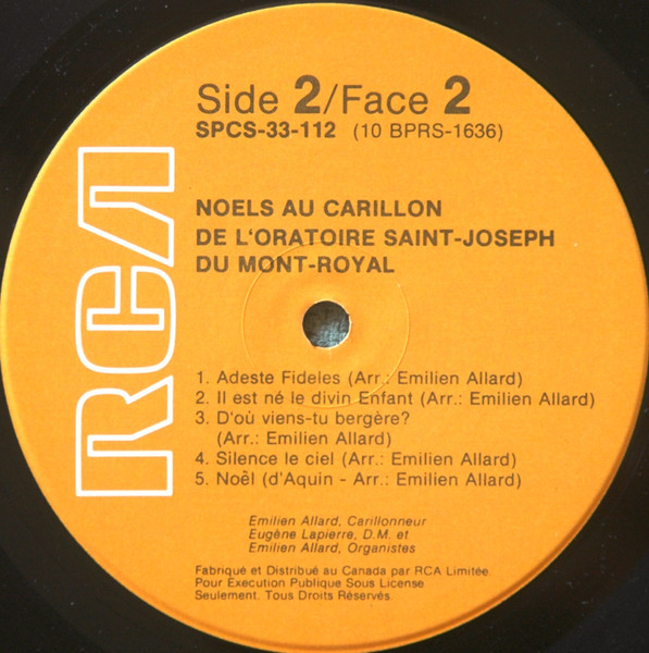 Émilien Allard - Noëls Au Carillon De L'Oratoire Saint-Joseph (Carols At The Carillon Of Saint Joseph's Oratory) | RCA Victor (SPCS-33-112) - 4 Émilien Allard - Noëls Au Carillon De L'Oratoire Saint-Joseph (Carols At The Carillon Of Saint Joseph's Oratory) | RCA Victor (SPCS-33-112) - 4