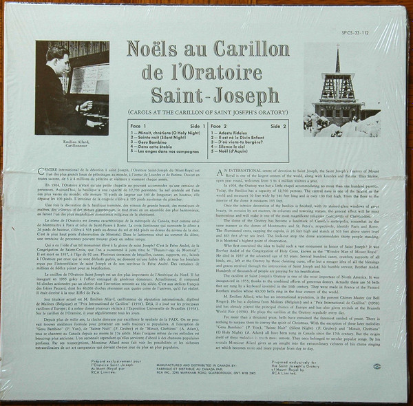 Émilien Allard - Noëls Au Carillon De L'Oratoire Saint-Joseph (Carols At The Carillon Of Saint Joseph's Oratory) | RCA Victor (SPCS-33-112) - 2 Émilien Allard - Noëls Au Carillon De L'Oratoire Saint-Joseph (Carols At The Carillon Of Saint Joseph's Oratory) | RCA Victor (SPCS-33-112) - 2
