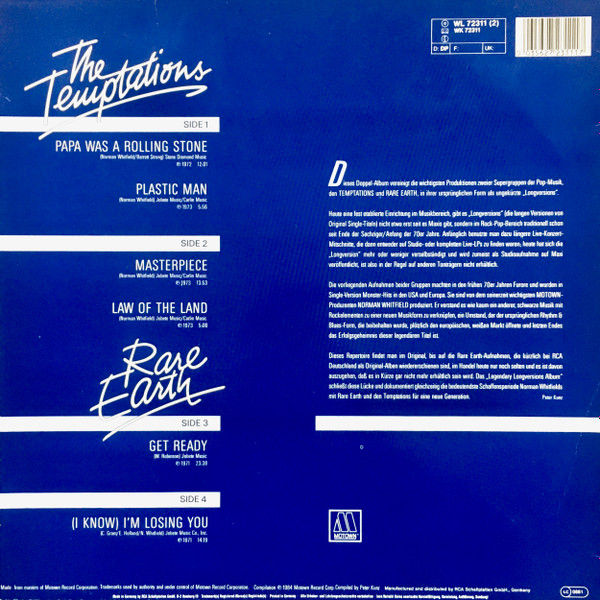 The Temptations / Rare Earth - The Legendary Long Versions Album | Motown (WL 72311 (2)) - 2