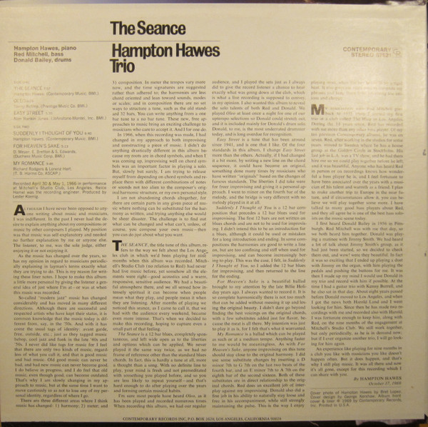 Hampton Hawes Trio - The Seance | Contemporary Records (S7621) - 2