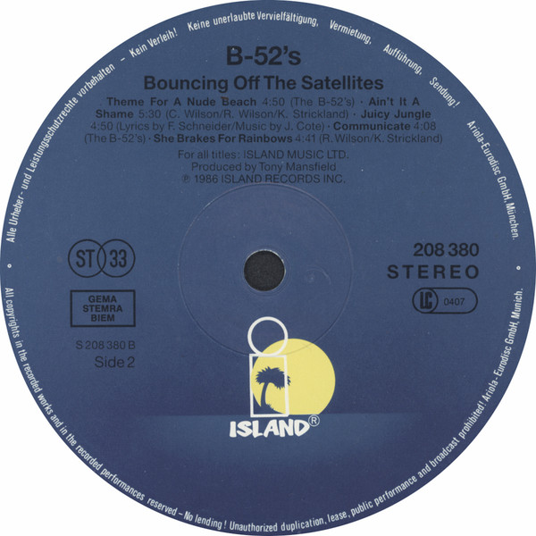 The B-52's - Bouncing Off The Satellites | Island Records (208 380) - 4