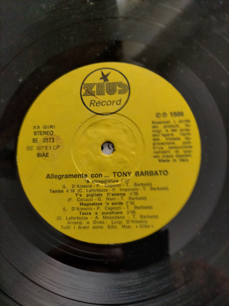 Tony Barbato - Allegramente Con... | Zeus Record (BE 0173) - 3 Tony Barbato - Allegramente Con... | Zeus Record (BE 0173) - 3