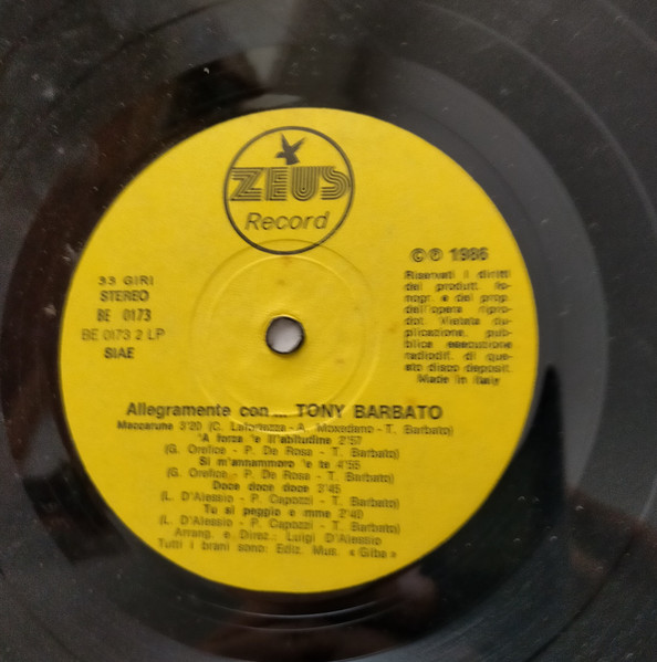 Tony Barbato - Allegramente Con... | Zeus Record (BE 0173) - 4 Tony Barbato - Allegramente Con... | Zeus Record (BE 0173) - 4
