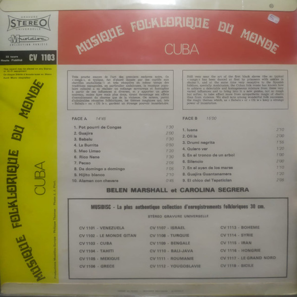 Belen Marshall Et Carolina Segrera - Cuba | Musidisc (30 CV 1103) - 4