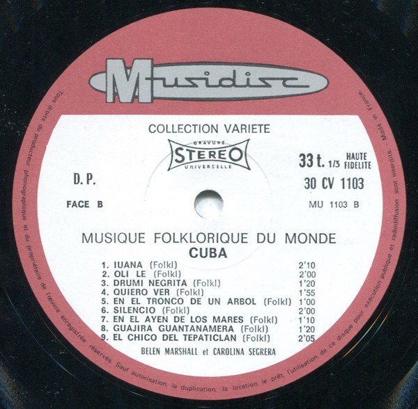 Belen Marshall Et Carolina Segrera - Cuba | Musidisc (30 CV 1103) - 3