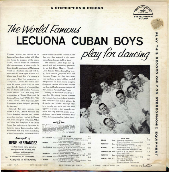 Lecuona Cuban Boys - The World Famous Lecuona Cuban Boys Play For Dancing | ABC-Paramount (ABCS-316) - 2 Lecuona Cuban Boys - The World Famous Lecuona Cuban Boys Play For Dancing | ABC-Paramount (ABCS-316) - 2