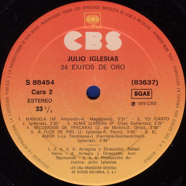 Julio Iglesias - 24 Exitos De Oro | CBS (S 88454) - 4 Julio Iglesias - 24 Exitos De Oro | CBS (S 88454) - 4
