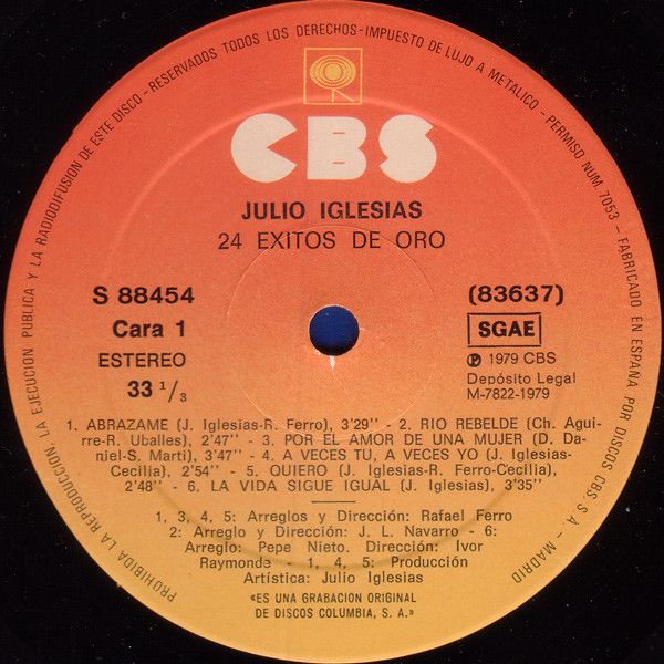 Julio Iglesias - 24 Exitos De Oro | CBS (S 88454) - 3 Julio Iglesias - 24 Exitos De Oro | CBS (S 88454) - 3