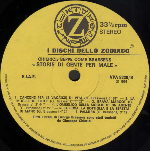 Beppe Chierici - Beppe Come Brassens (Storie Di Gente Per Male) | I Dischi Dello Zodiaco (VPA 8329) - 4