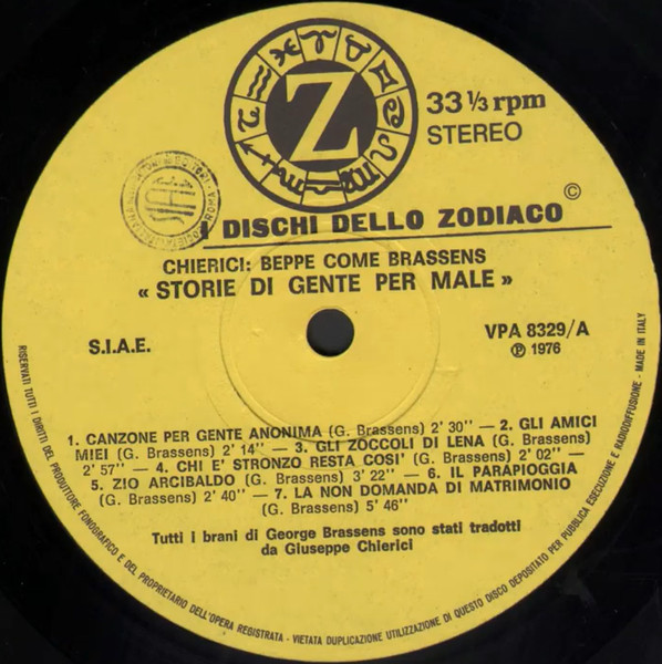 Beppe Chierici - Beppe Come Brassens (Storie Di Gente Per Male) | I Dischi Dello Zodiaco (VPA 8329) - 3