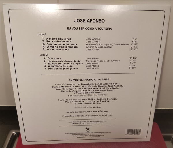 José Afonso - Eu Vou Ser Como a Toupeira | Mais 5 (LM5022LP) - 2