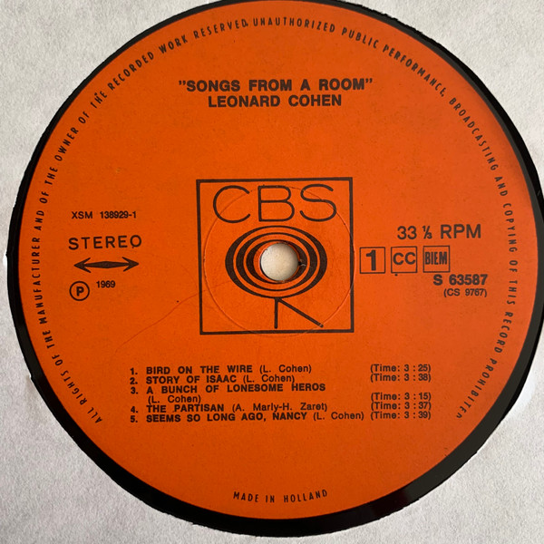 Leonard Cohen - Songs From A Room | CBS (S 63587) - 3
