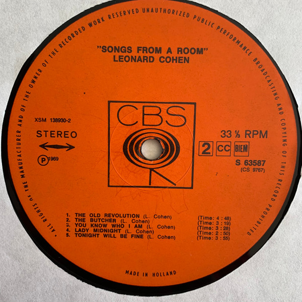 Leonard Cohen - Songs From A Room | CBS (S 63587) - 4