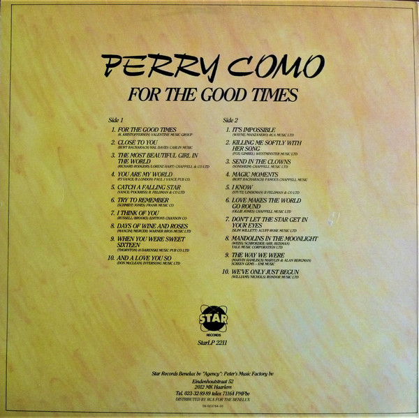 Perry Como - For The Good Times | Star Records (StarLP 2211) - 2 Perry Como - For The Good Times | Star Records (StarLP 2211) - 2