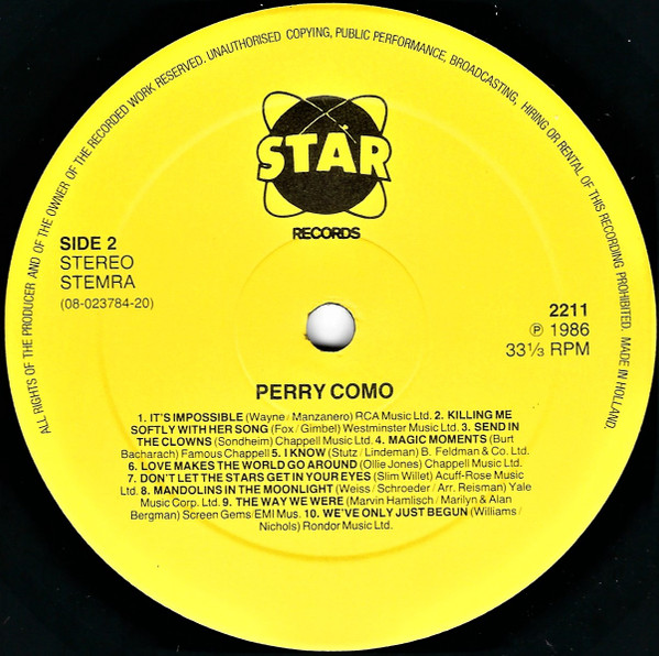 Perry Como - For The Good Times | Star Records (StarLP 2211) - 4 Perry Como - For The Good Times | Star Records (StarLP 2211) - 4
