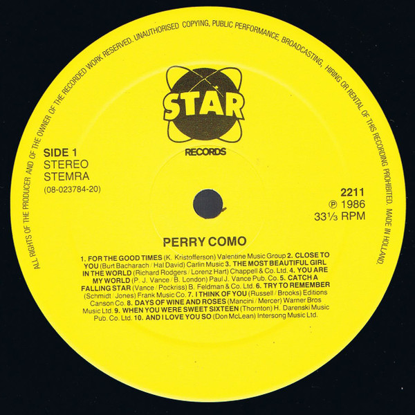 Perry Como - For The Good Times | Star Records (StarLP 2211) - 3 Perry Como - For The Good Times | Star Records (StarLP 2211) - 3