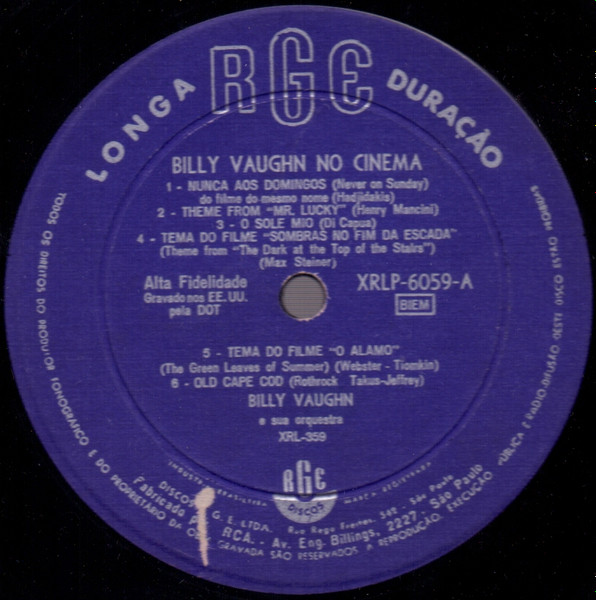 Billy Vaughn And His Orchestra - No Cinema | RGE (XRLP-6059) - 3