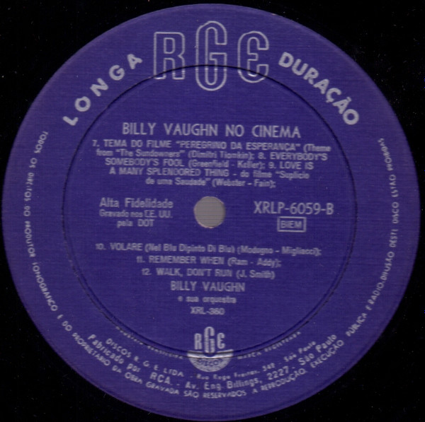 Billy Vaughn And His Orchestra - No Cinema | RGE (XRLP-6059) - 4