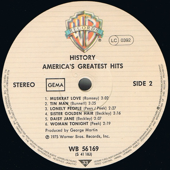 America - History - America's Greatest Hits | Warner Bros. Records (WB 56169) - 3 America - History - America's Greatest Hits | Warner Bros. Records (WB 56169) - 3