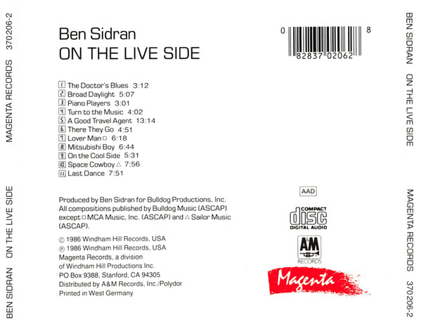Ben Sidran - On The Live Side | Magenta (370 206-2) - 2