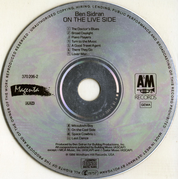Ben Sidran - On The Live Side | Magenta (370 206-2) - 3