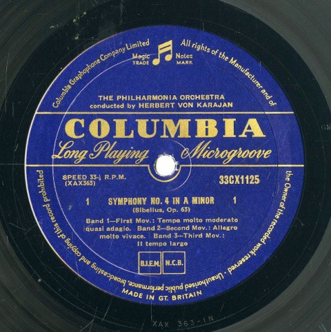 Jean Sibelius , Herbert Von Karajan Conducting The Philharmonia Orchestra - Symphony No. 4 / Tapiola | Columbia (33CX 1125) - 3 Jean Sibelius , Herbert Von Karajan Conducting The Philharmonia Orchestra - Symphony No. 4 / Tapiola | Columbia (33CX 1125) - 3