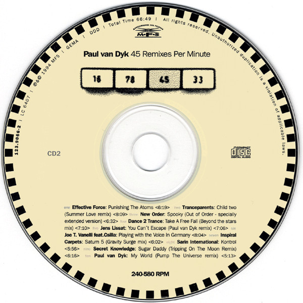 Paul van Dyk - 45 RPM / 45 Remixes Per Minute | MFS (MFS 9066-2) - 3