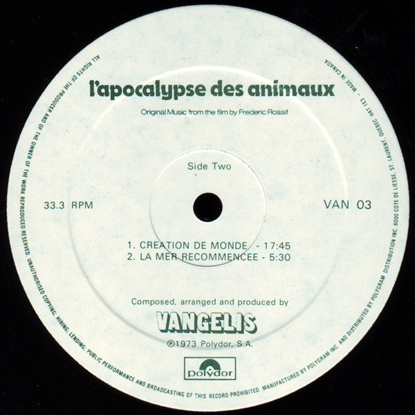 Vangelis - L'Apocalypse Des Animaux | Polydor (VAN 03) - 4