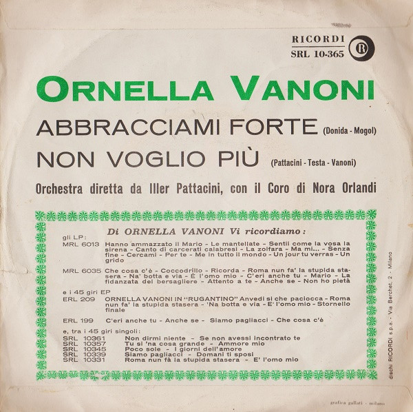 Ornella Vanoni - Abbracciami Forte / Non Voglio Più | Ricordi (SRL 10-365) - 2