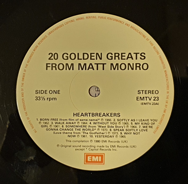 Matt Monro - Heart Breakers - 20 Golden Greats From Matt Monro | EMI (EMTV 23) - 3