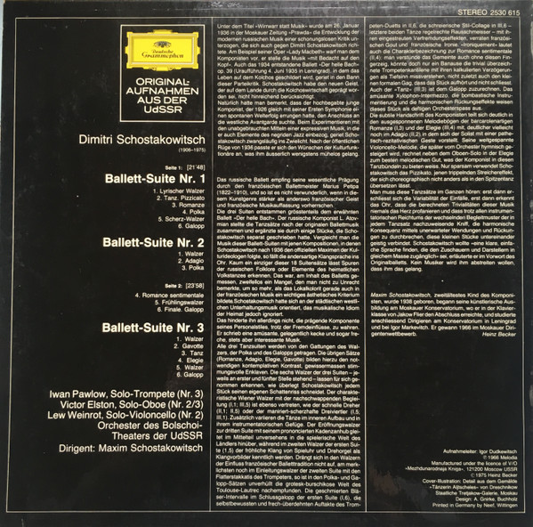Dmitri Shostakovich , Bolshoi Theatre Orchestra , Maxim Shostakovich - Ballett-Suiten 1-3 | Deutsche Grammophon (2530 615) - 2