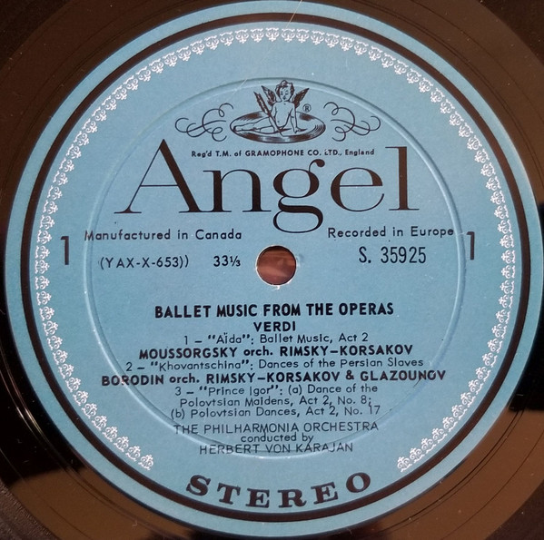 Herbert von Karajan , Philharmonia Orchestra - Ballet Music From The Operas | Angel Records (Angel S 35925) - main Herbert von Karajan , Philharmonia Orchestra - Ballet Music From The Operas | Angel Records (Angel S 35925) - main