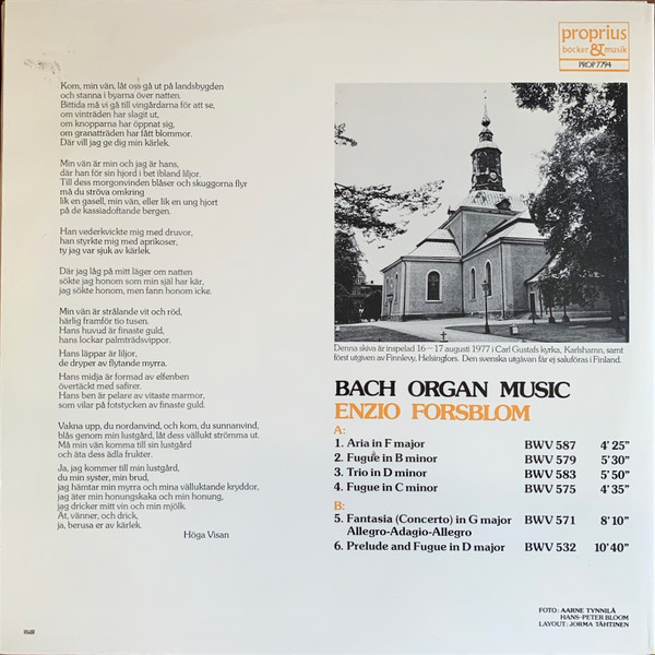 Johann Sebastian Bach , Enzio Forsblom - Bach To You 3 | Proprius (PROP 7794) - 2