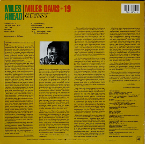 Miles Davis + 19 , Gil Evans - Miles Ahead | Columbia (CJ 40784)