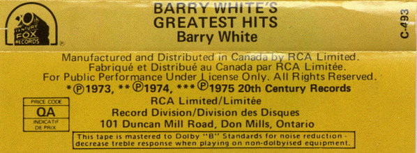 Barry White - Barry White's Greatest Hits | 20th Century Records (C-493) - 2 Barry White - Barry White's Greatest Hits | 20th Century Records (C-493) - 2