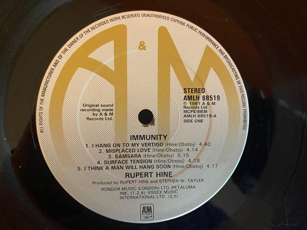 Rupert Hine - Immunity | A&M Records (AMLH 68519) - 3 Rupert Hine - Immunity | A&M Records (AMLH 68519) - 3