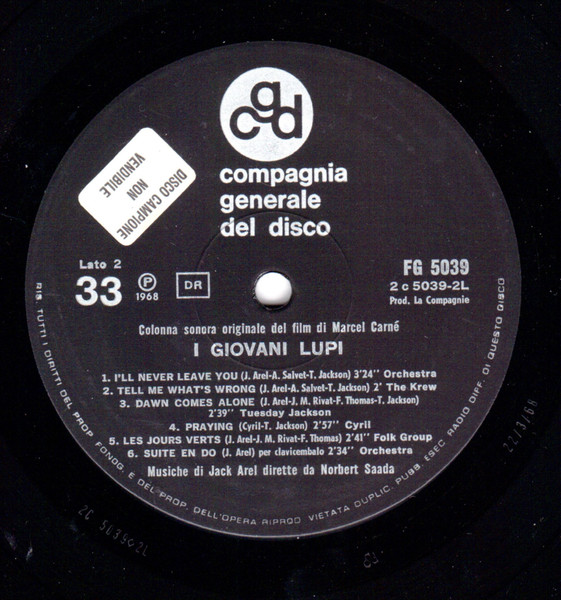 Jack Arel - I Giovani Lupi (Colonna Sonora Originale Del Film Di Marcel Carné) | CGD (FG 5039) - 4