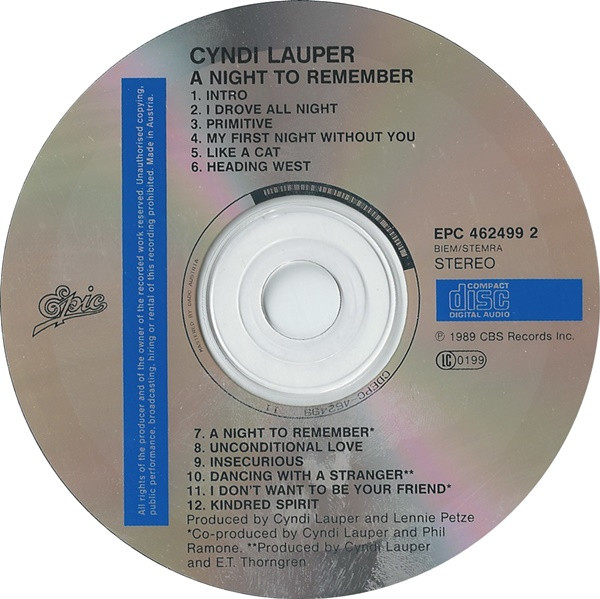 Cyndi Lauper - A Night To Remember | Epic (EPC 462499 2) - 3