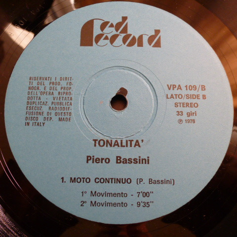 Piero Bassini - Tonalità | Red Record (VPA 109) - 4