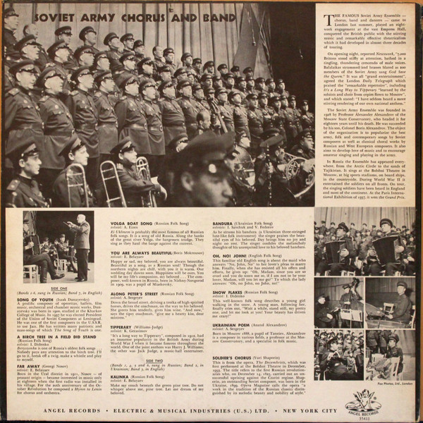 The Alexandrov Red Army Ensemble Conduct By Boris Alexandrov - Soviet Army Chorus & Band | Angel Records (35411) - 2