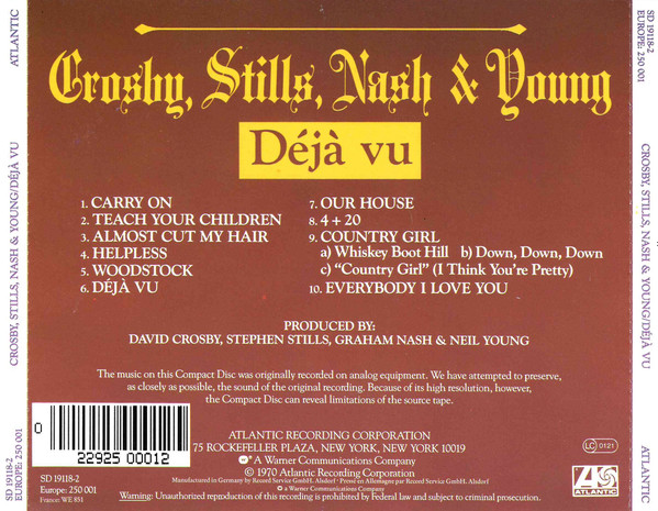 Crosby, Stills, Nash & Young - Déjà Vu | Atlantic (SD 19118-2) - 3 Crosby, Stills, Nash & Young - Déjà Vu | Atlantic (SD 19118-2) - 3