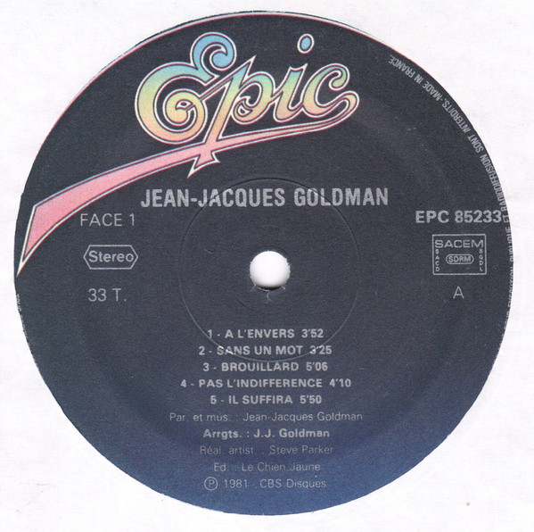 Jean-Jacques Goldman - Jean Jacques Goldman | Epic (EPC 85233) - 3